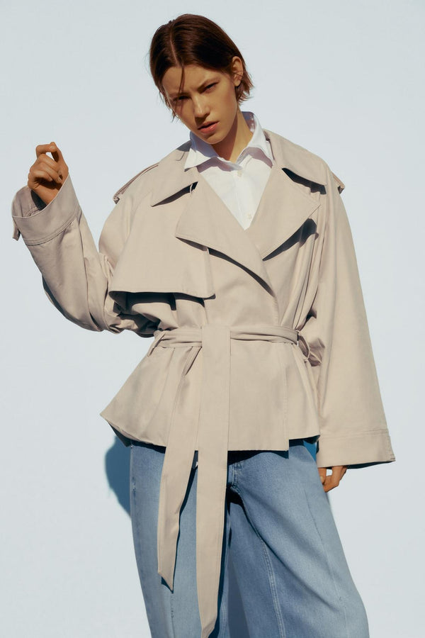 Waist-Tied Short Trench Coat