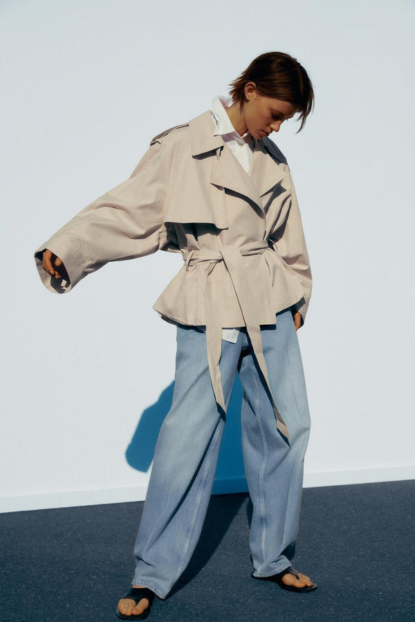 Waist-Tied Short Trench Coat