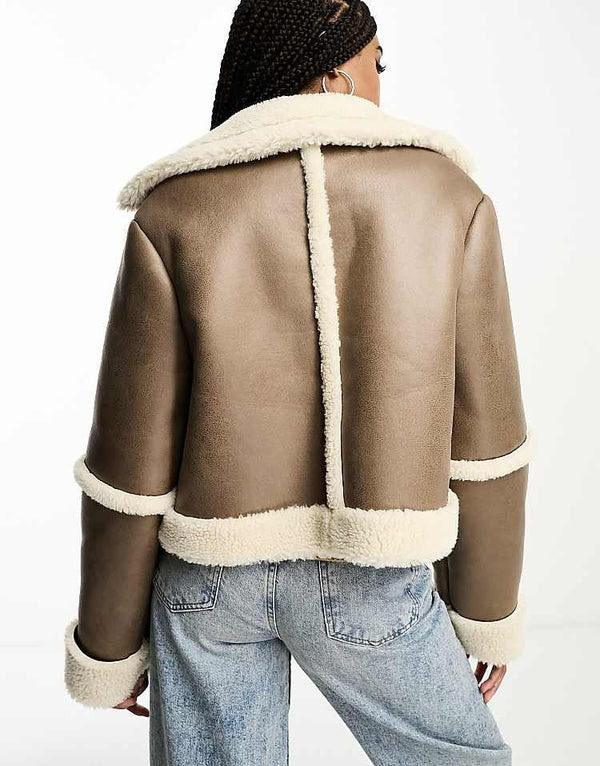 Faux Sheepskin Short Aviator Jacket