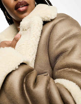 Faux Sheepskin Short Aviator Jacket