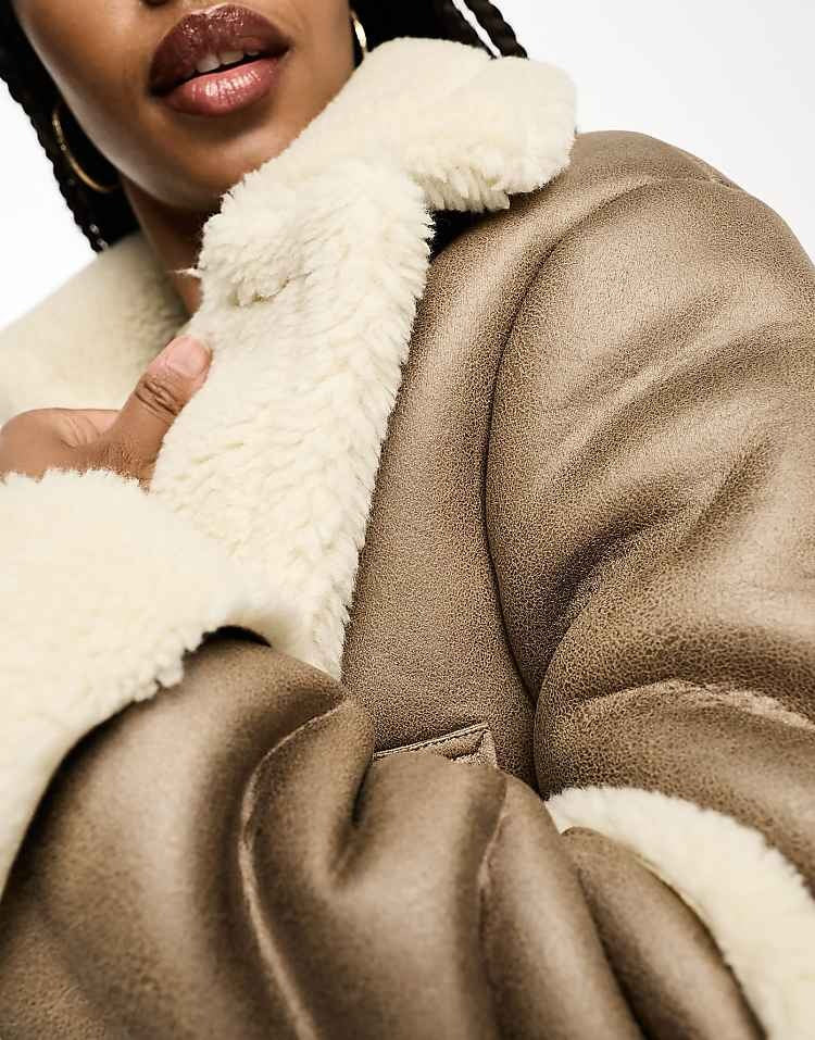 Faux Sheepskin Short Aviator Jacket