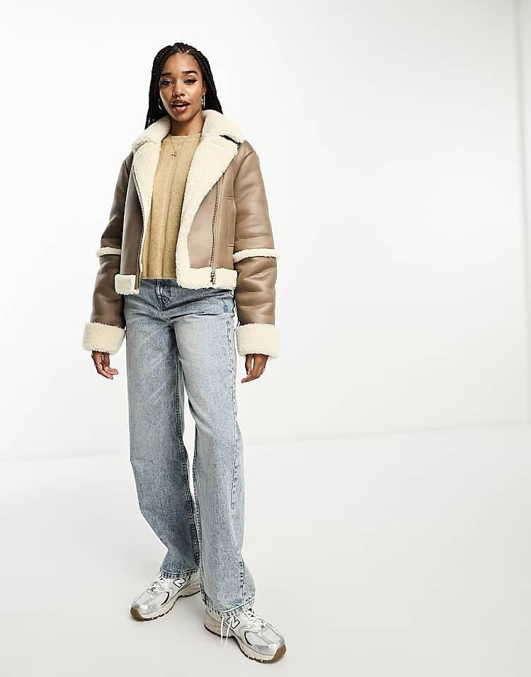 Faux Sheepskin Short Aviator Jacket