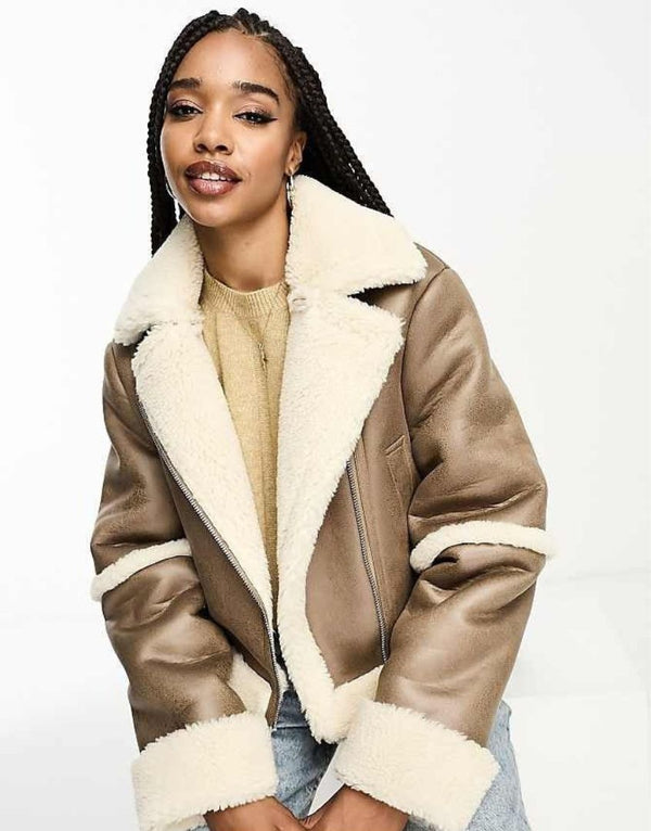 Faux Sheepskin Short Aviator Jacket