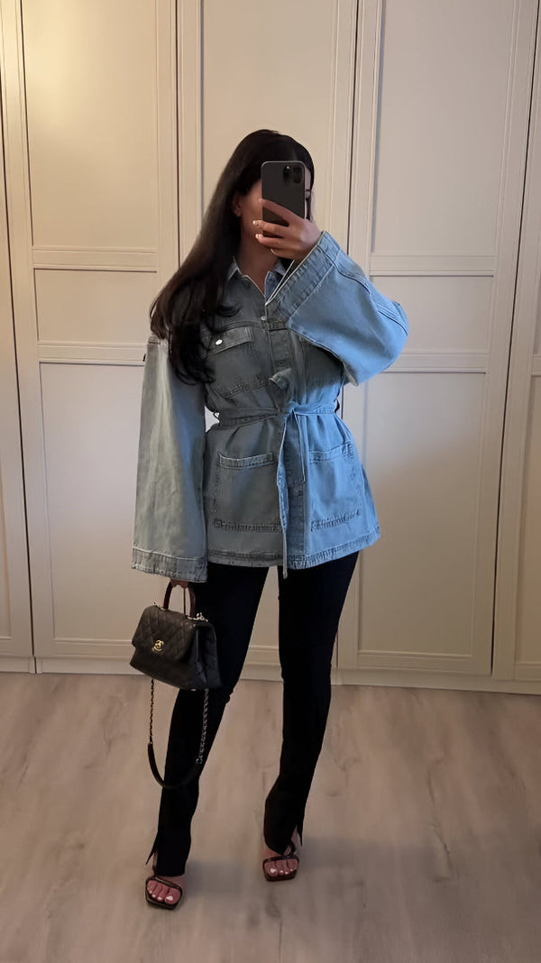 Denim Jacket with Tie-Front Detail