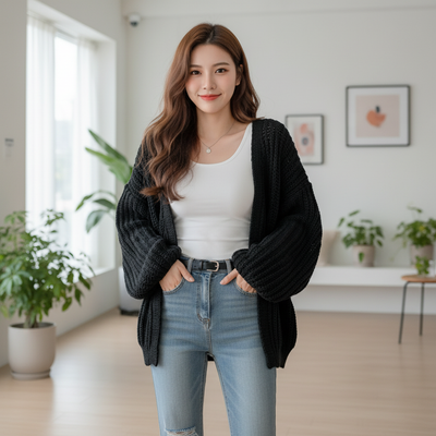 Vintage Harajuku Sweater Vest – Korean Autumn Streetwear with Lantern Sleeves